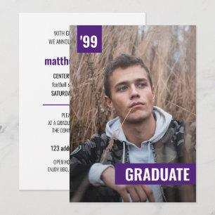 Convite de Graduação com Foto Moderno e Roxo em Ne