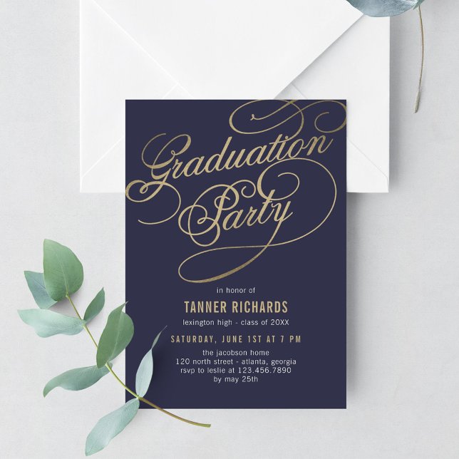 Convite de Graduação Cor EDITÁVEL Elegante Script (Criador carregado)