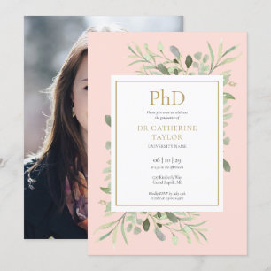 Convite de Graduação de Doutorado Rosa Bege com Fo