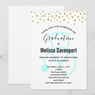 Convite de Graduação de Enfermagem Azul Pastel Ele