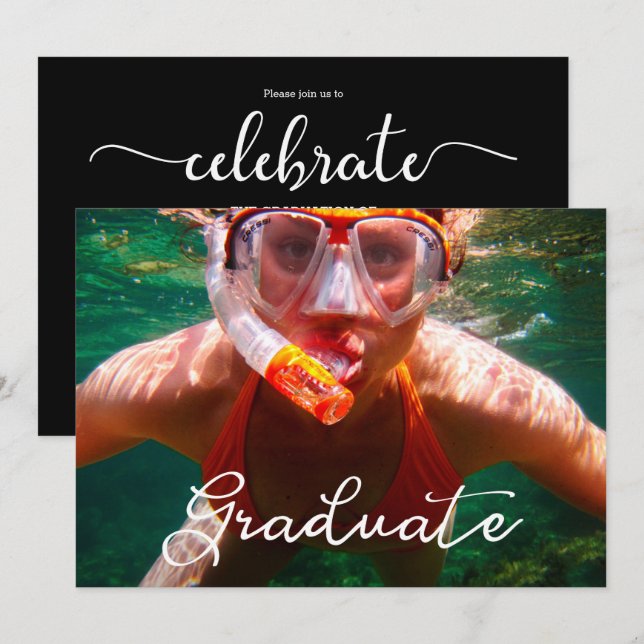 Convite de Graduação de Foto de Graduado de Roteir (Frente/Verso)