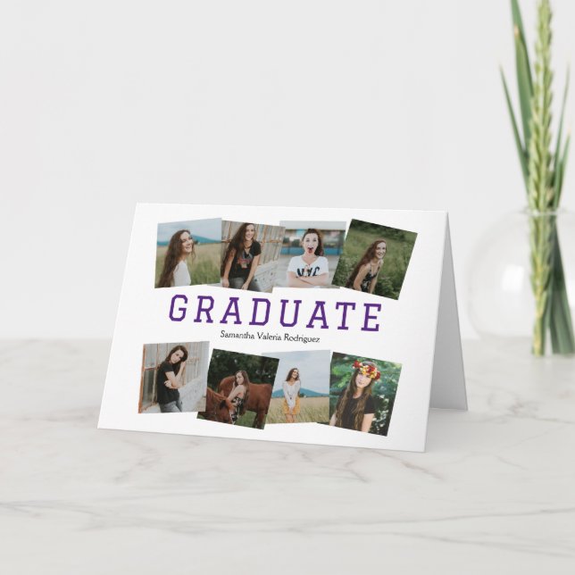 Convite de Graduação de Oito Fotos com Ângulo Roxo (Frente)