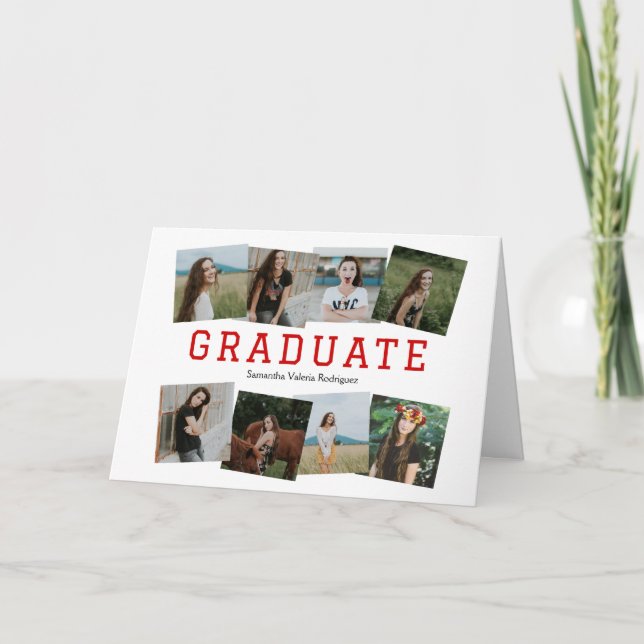 Convite de Graduação de Oito Fotos com Ângulo Verm (Frente)