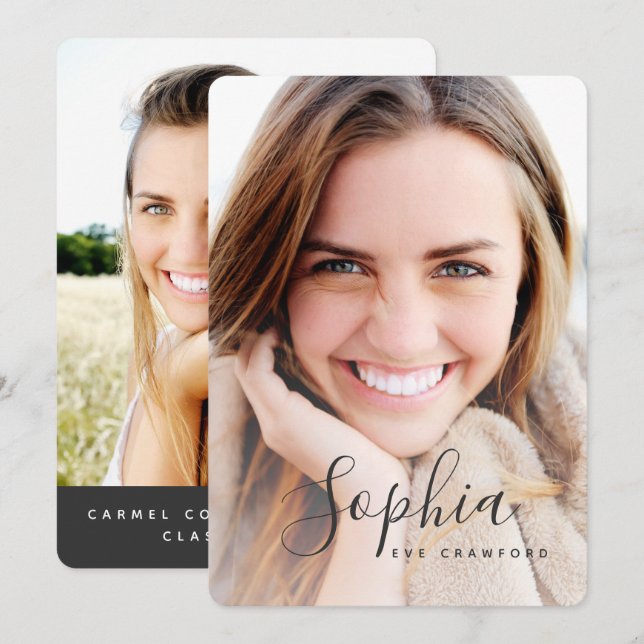 Convite de graduação de texto de script (Frente/Verso)