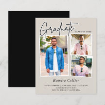 Convite de Graduação de Três Fotos com Letra Moder