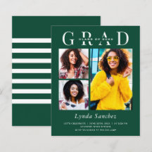 Convite de Graduação de Três Fotos Listrado de Ver
