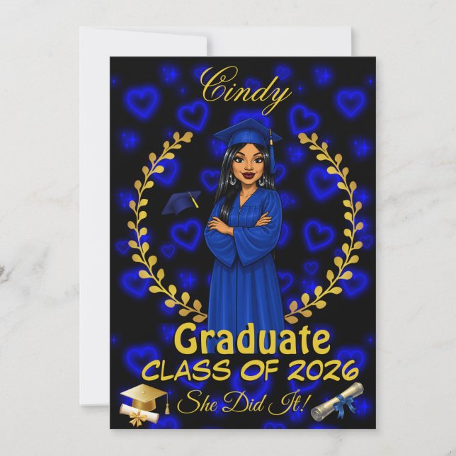Convite de Graduação Latina Turma de Evite Azul Do (Frente)