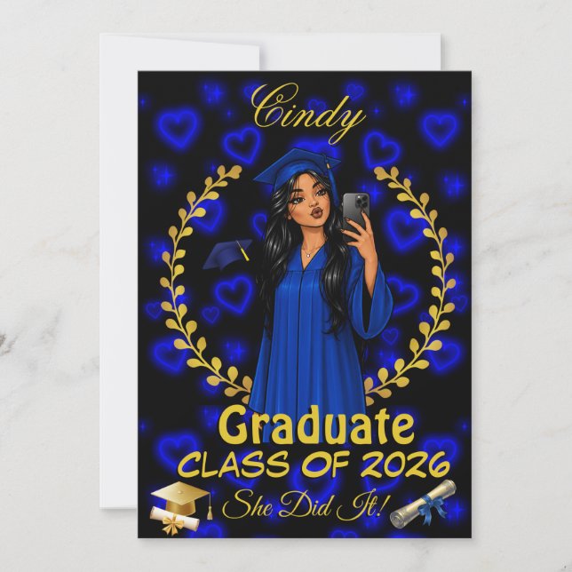 Convite de Graduação Latina Turma de Evite Azul Do (Frente)