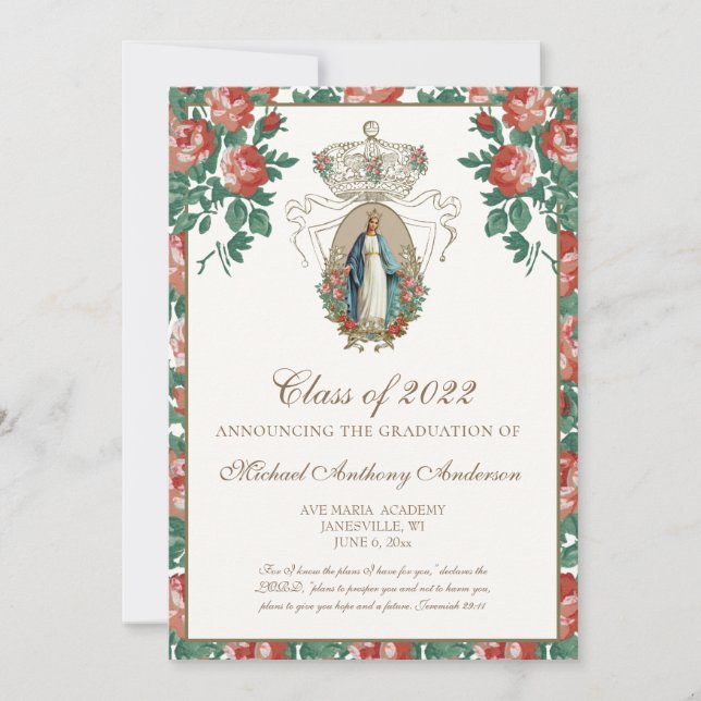 Convite de Graduação Mariana Religioso Católico El (Frente)