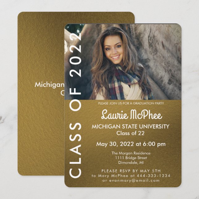 Convite de Graduação Personalizado Dourado (Frente/Verso)