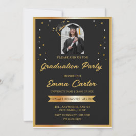 Convite de Graduação Personalizado Preto e Dourado