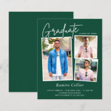 Convite de Graduação Trendy Verde Branco Três Foto
