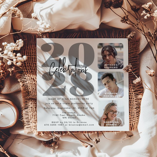 Convite de Graduação Triplo com Foto Cinza (Criador carregado)