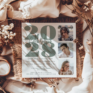 Convite de Graduação Triplo em Foto Verde Sage