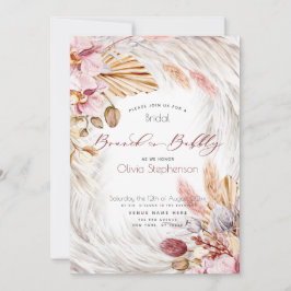 Convite de Grama Pampas Marfim Floral Rosa Borgonh