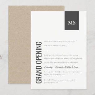 Convite de grande abertura para monograma de negó