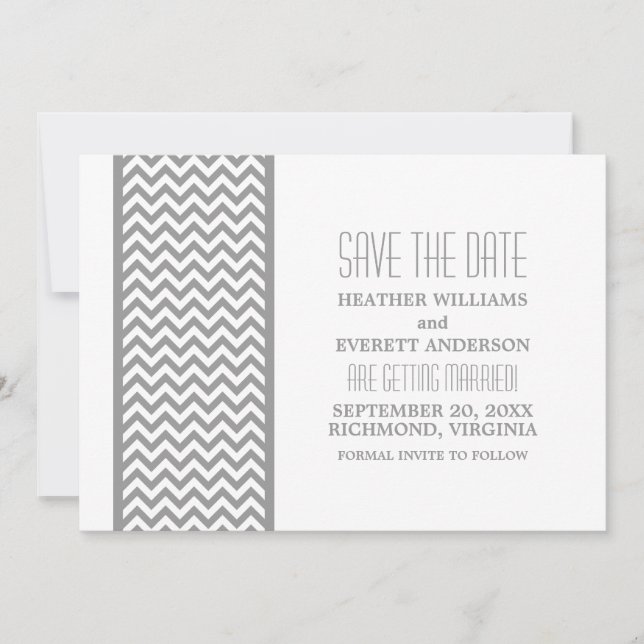 Convite de Gray Chevron Border para Salvar a Data (Frente)