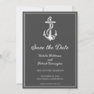 Convite de Gray Nautical Anchor para Salvar a Data