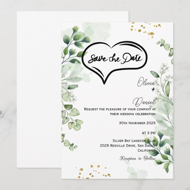 Convite de Greenery Rustic Save The Date (Frente/Verso)