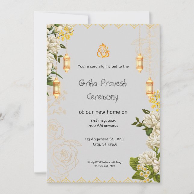 Convite de Griha Pravesh Verde e Amarelo (Frente)