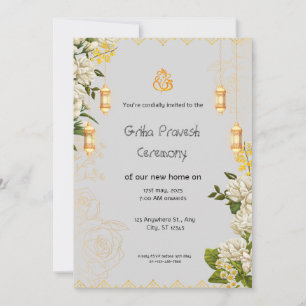Convite de Griha Pravesh Verde e Amarelo
