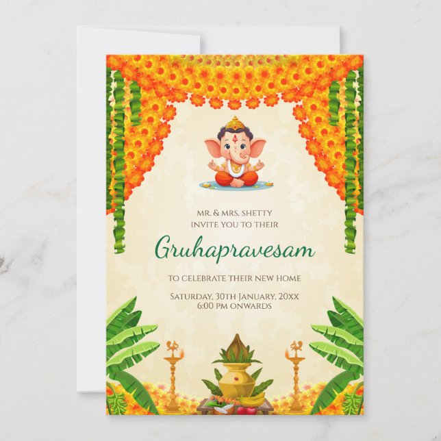 Convite de Gruhapravesham para cerimônia de Grihap (Frente)