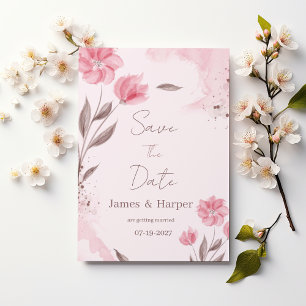 Convite de Guarda Data floral aquarela rosa botâni