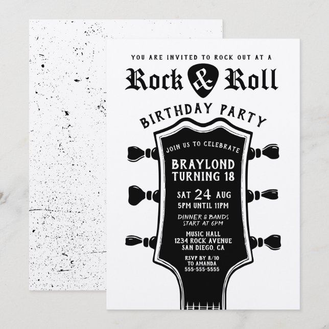 Convite de Guitarra Rock n Roll em Papel Kraft (Frente/Verso)