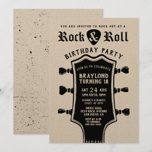 Convite de Guitarra Rock n Roll em Papel Kraft