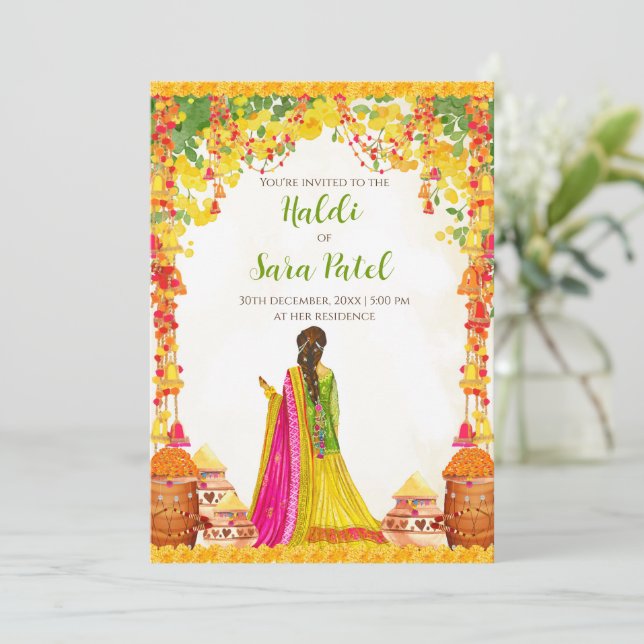 Convite de Haldi de casamento & convite de Pithi C (Em pé/Frente)