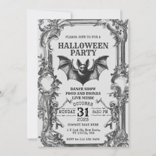 Convite de Halloween Antigo com Esqueletos & Morce