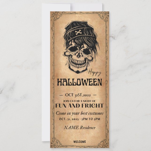 Convite de Halloween Antigo - Festa à Fantasia (Frente)
