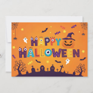 Convite de Halloween Assustador com Letras Colorid