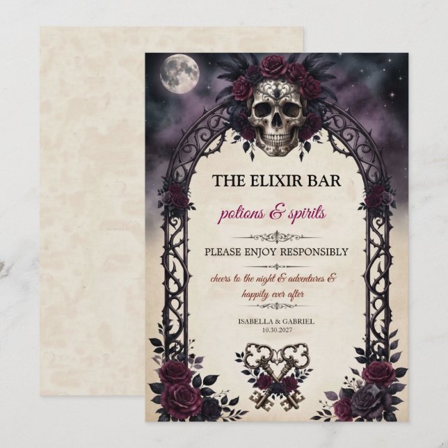 Convite de Halloween Barra de Elixir de Caveira Gó (Frente/Verso)