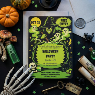Convite de Halloween Caldeirão de Bruxa Verde