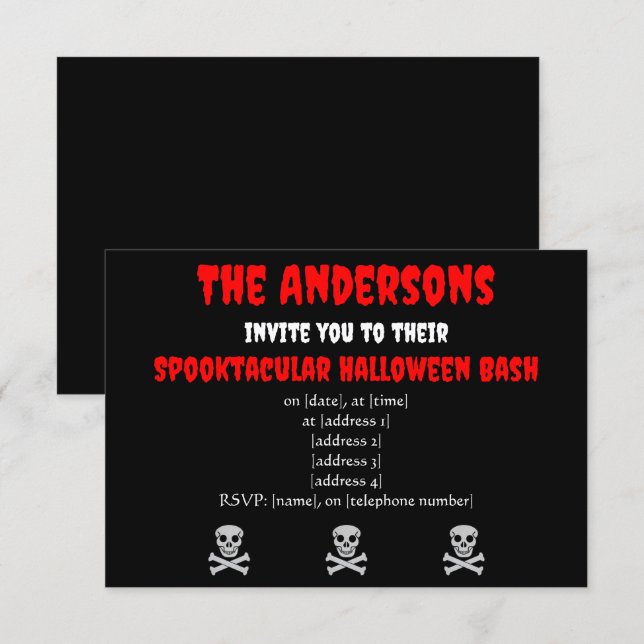 Convite de Halloween Caveira e Ossos (Frente/Verso)