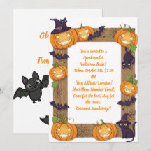 Convite de Halloween com Abóbora e Gato Preto Capr