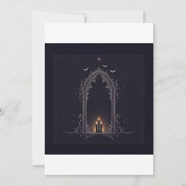 Convite de Halloween com Arco Gótico e Velas - Ele (Frente)