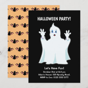 Convite de Halloween com Fantasma em Preto