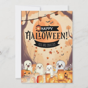 Convite de Halloween com Fantasmas Fofos e Pomar d