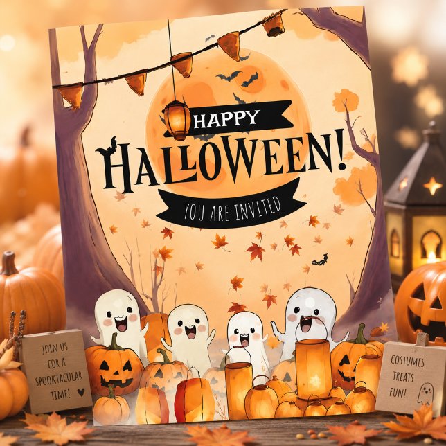 Convite de Halloween com Fantasmas Fofos e Pomar d (Criador carregado)