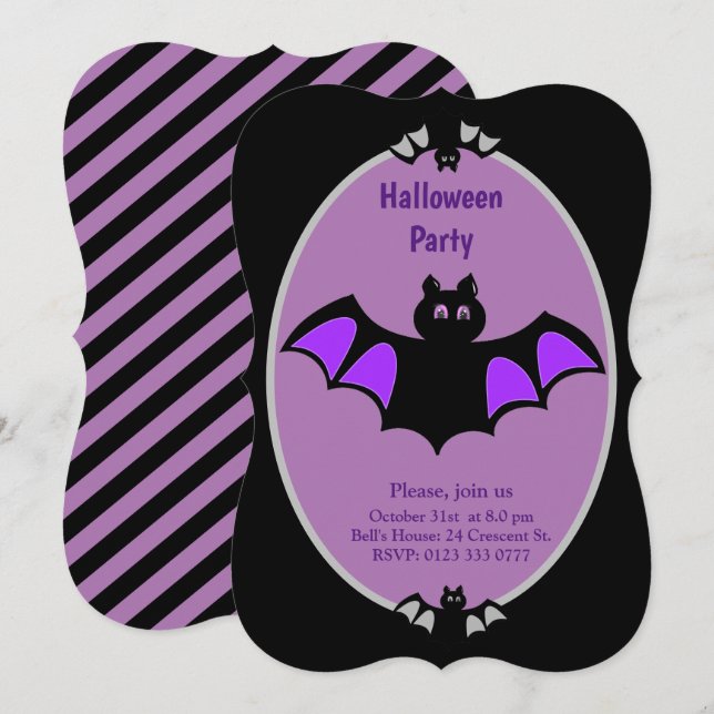 Convite de Halloween com Morcegos Modernos (Frente/Verso)