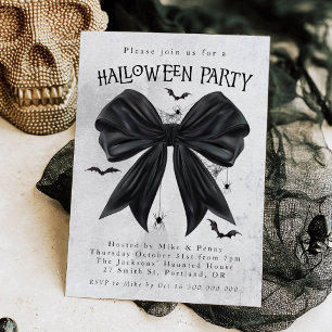Convite de Halloween Coquette com Laço Preto