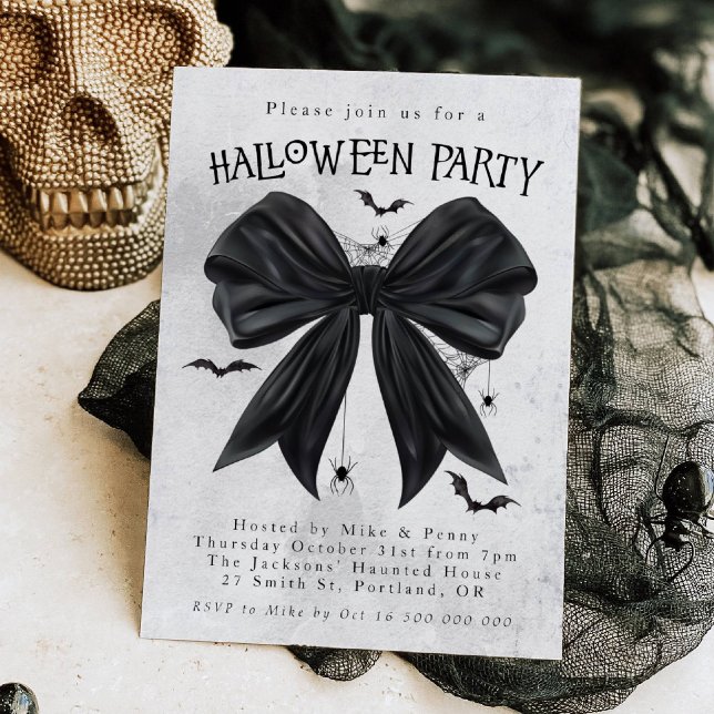 Convite de Halloween Coquette com Laço Preto (Criador carregado)