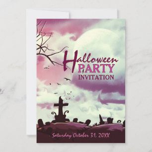 Convite de Halloween Cor-de-Rosa para Cemitério so