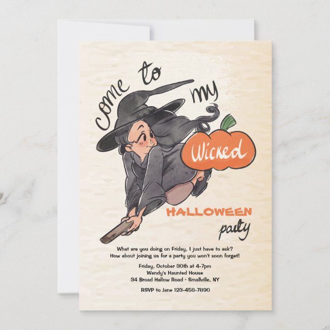 Convite de Halloween da Bruxinha Malvada (Frente)
