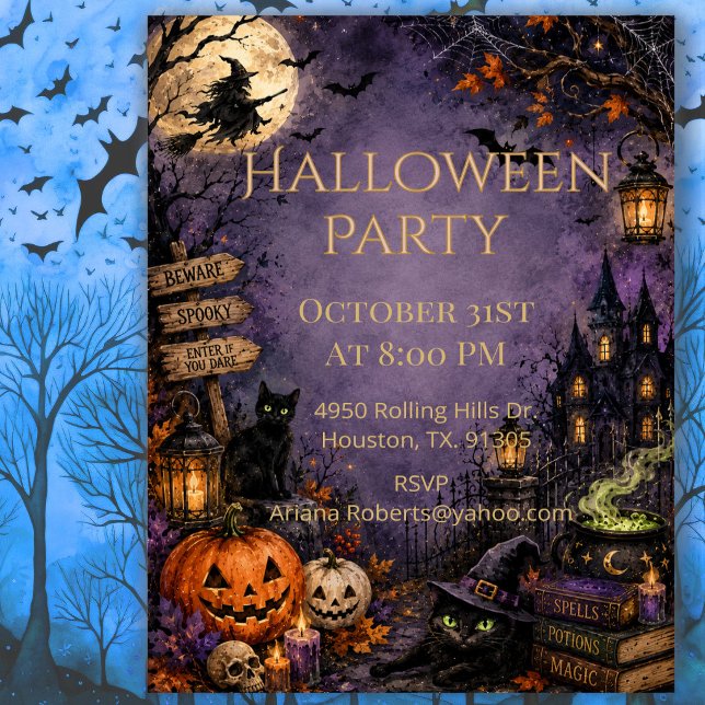 Convite de Halloween da Lua da Bruxa Assombrada (Criador carregado)