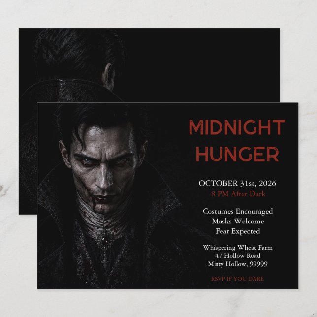 Convite de Halloween Dark Vampire Gothic (Frente/Verso)