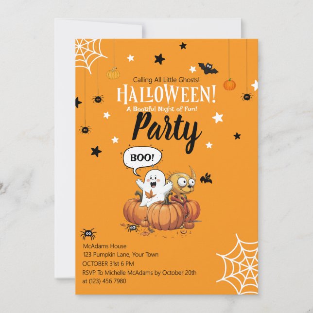 Convite de Halloween de Abóbora Fantasma para Cria (Frente)