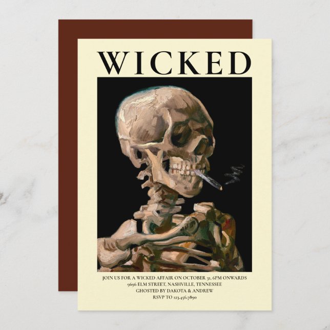 Convite de Halloween de Arte Fina Cabeça de Esquel (Frente/Verso)